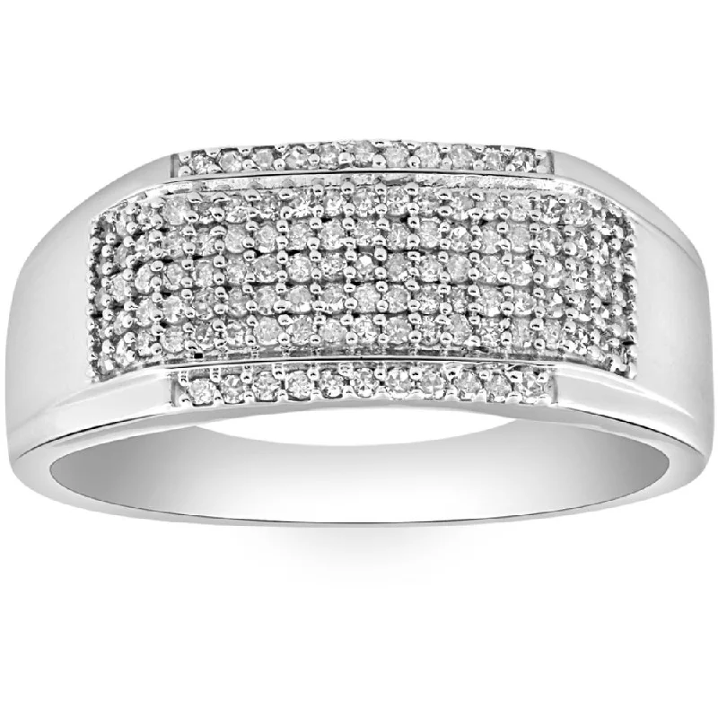 Women’s heart-shaped engagement rings-1/2Ct Men's Pave Diamond Ring in White Gold