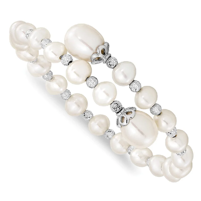 Women’s crystal bracelets-Sterling Silver RH 6-9mm White FWC Pearl D/C Wrap Bracelet-WBC-QH5413