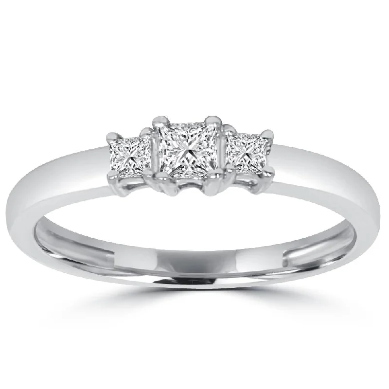 Women’s art deco engagement rings-1/2ct Three Stone Princess Cut Diamond Ring 14K White Gold