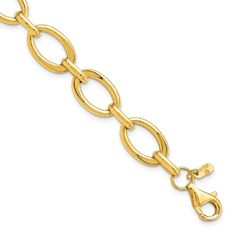 Women’s silver bracelets-14k Yellow Gold 9mm Polished Link Bracelet, 7.25"