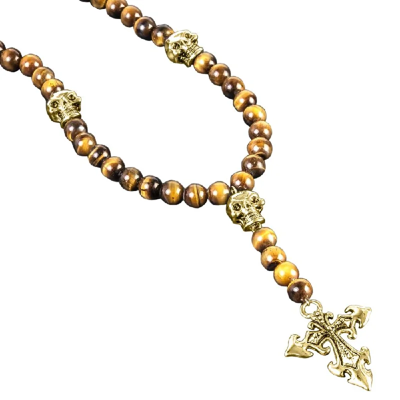 Women’s statement gemstone necklaces-Skull Tiger Eye Rosary