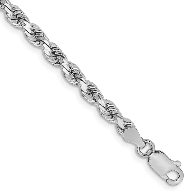 Women’s engraved charm bracelets-14k White Gold 3.75mm Diamond-Cut Rope with Lobster Clasp Chain Bracelet, 7"