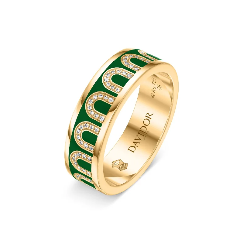 Women’s wedding ring sets-L'Arc de DAVIDOR Ring MM, 18k Yellow Gold with Palais Royal Lacquered Ceramic and Arcade Diamonds