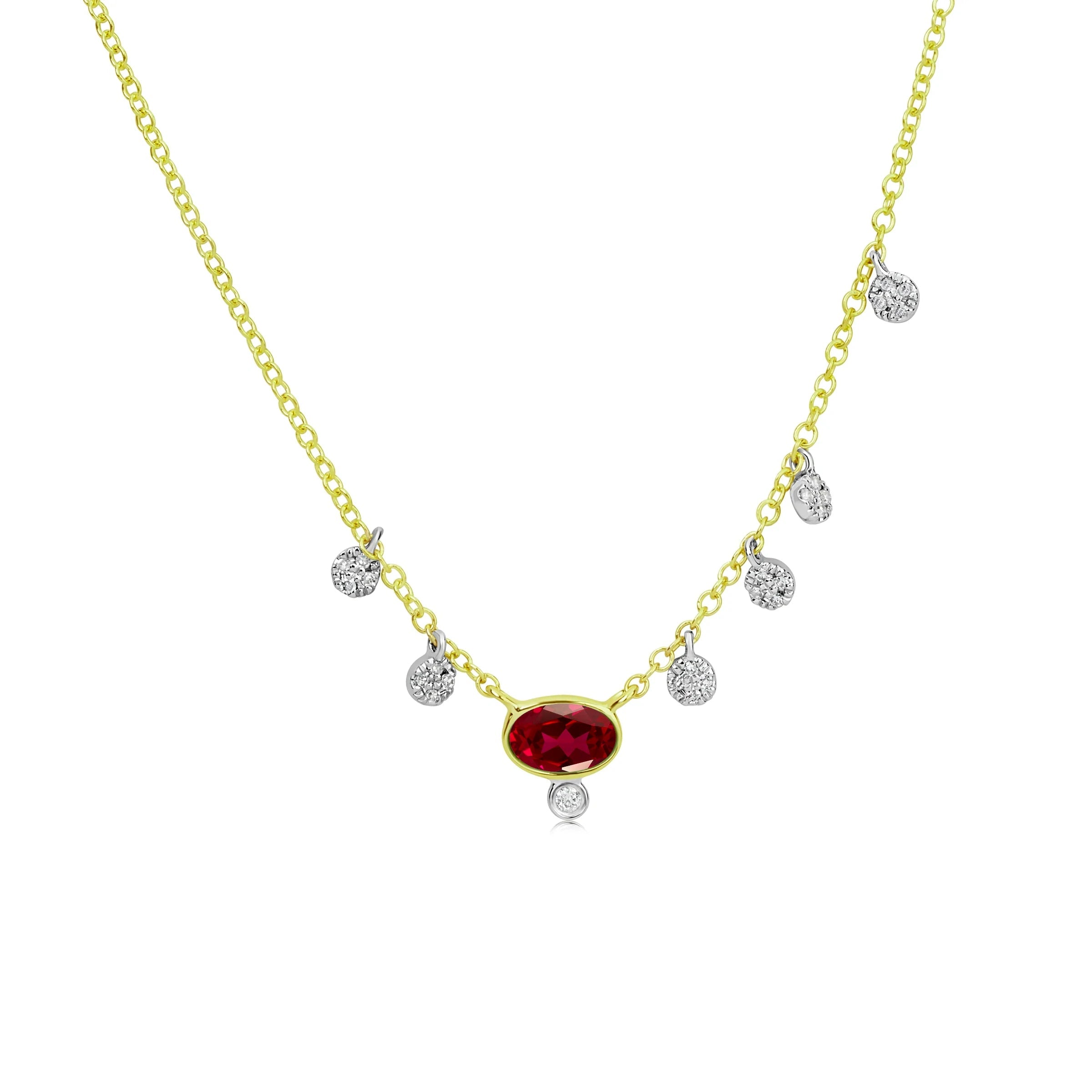 Women’s custom necklaces-Meira T  Dainty Ruby Necklace with Off Centered Scattered Charms