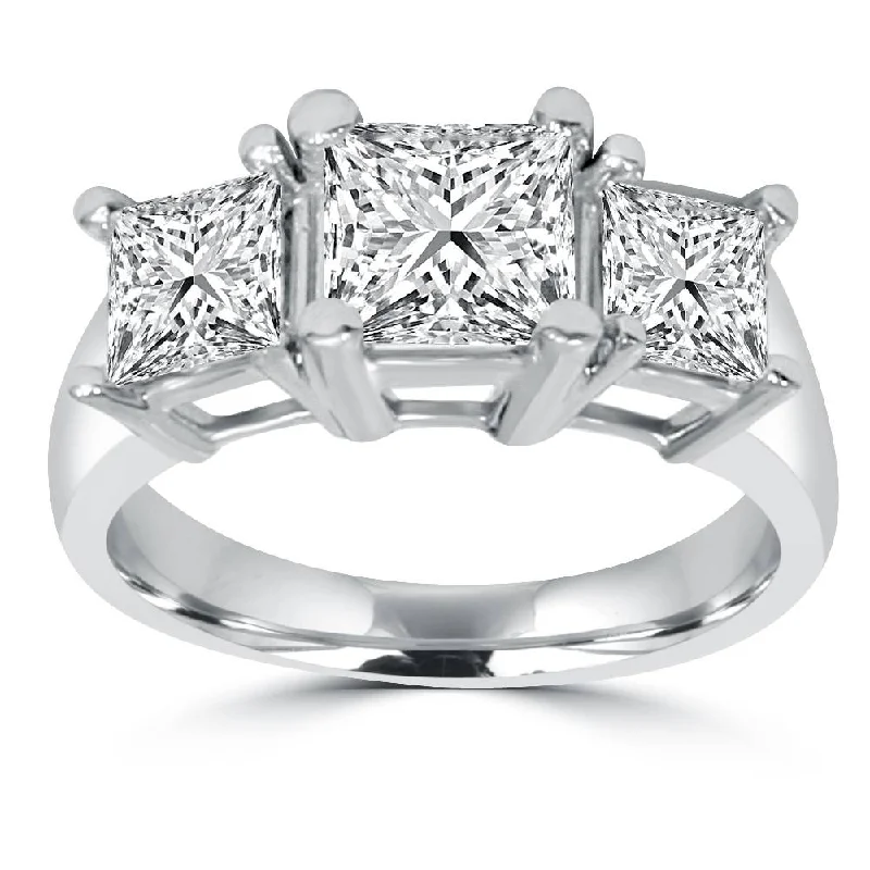 Women’s luxury engagement rings-2ct Three Stone Princess Cut Diamond Ring 14K Gold