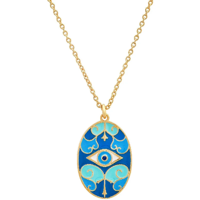 Women’s gemstone charm necklaces-TAI BLUE ENAMEL EVIL EYE PENDANT