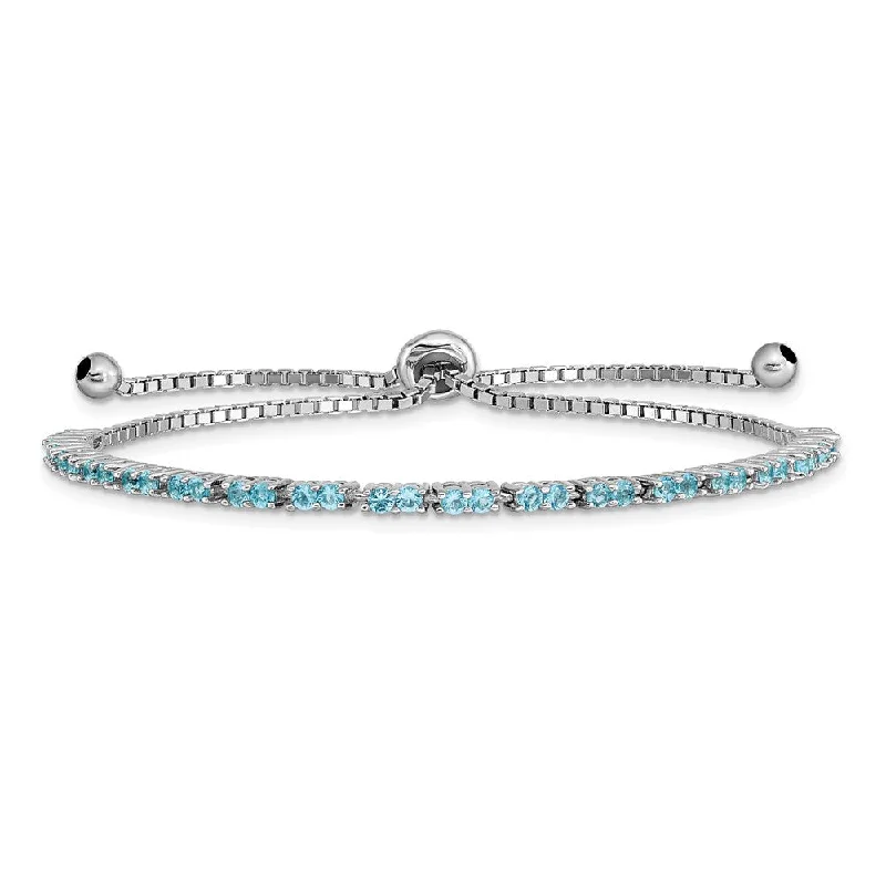 Women’s personalized bracelets-Sterling Silver Rhod-plated December Lt Blue CZ Adjustable Bracelet-WBC-QG4757DEC