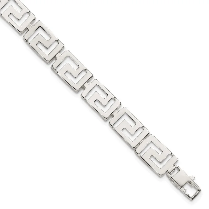 Women’s engraved bracelets-Sterling Silver Greek Key Bracelet-WBC-QG1683-7.5