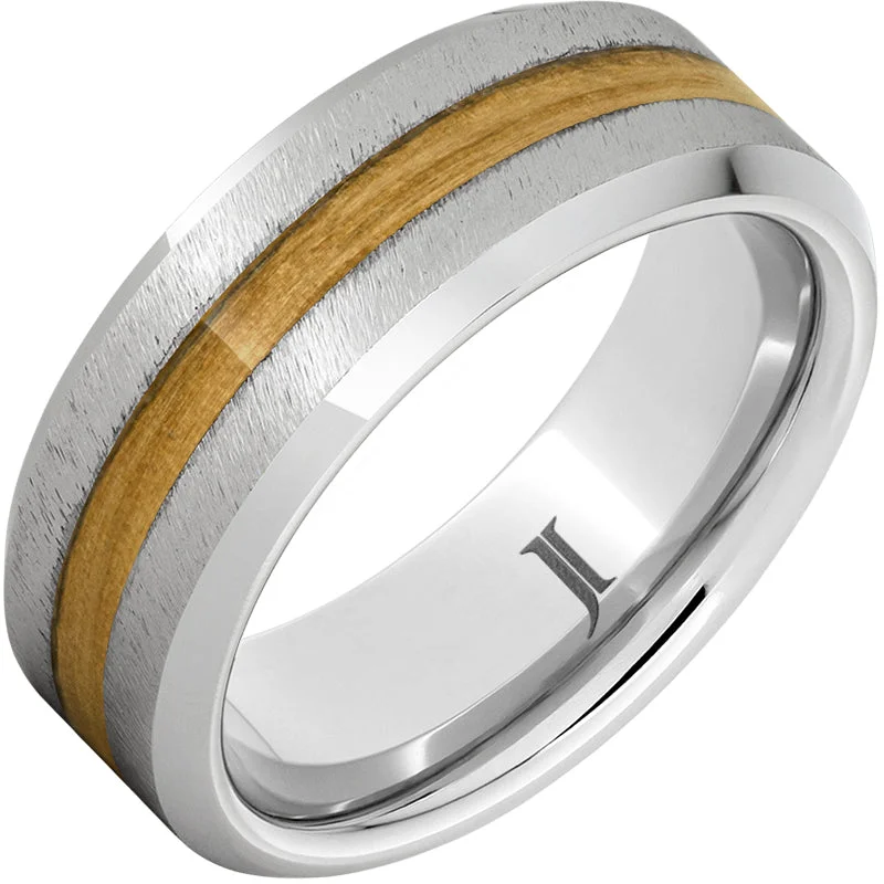 Women’s ruby rings-Barrel Aged™ Serinium® Ring with Chardonnay Wood Inlay and Grain Finish