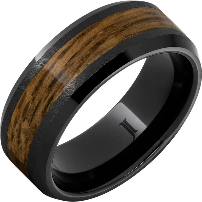 Women’s colorful birthstone rings-Barrel Aged™ Black Diamond Ceramic™ Ring with Bourbon Barrel Inlay