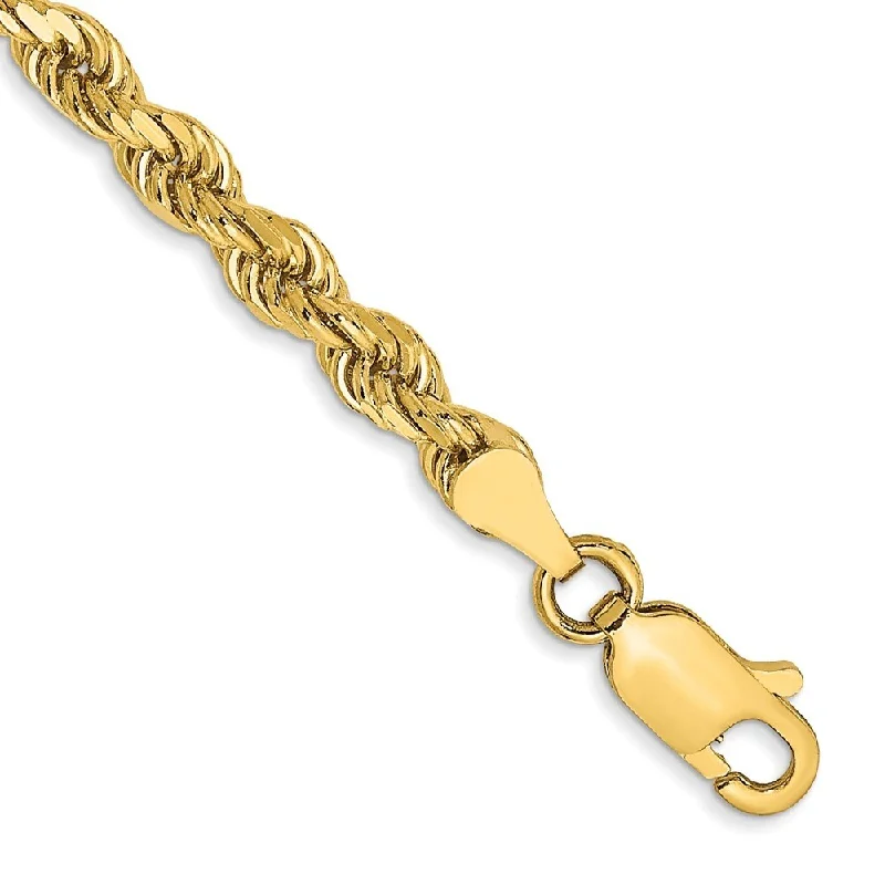 Women’s boho bracelets-14k Yellow Gold 3.5mm Semi-solid Diamond-Cut Rope Chain Bracelet, 7"