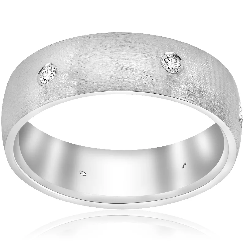 Women’s pear-shaped engagement rings-10k White Gold Diamond Brushed Wedding Ring