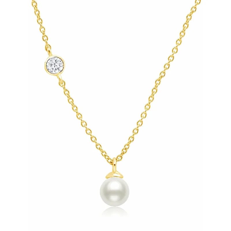 Women’s romantic necklaces-CRISLU Genuine Pearl Drop Pendant accented with Bezel Set Cubic Zirconia Finished in 18k Gold