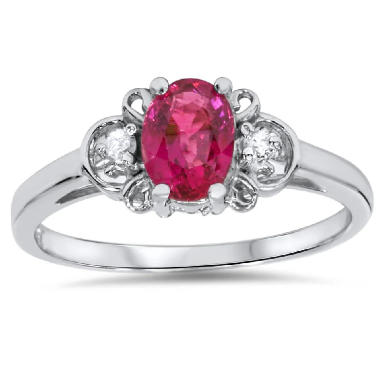 Women’s radiant diamond engagement rings-5/8ct Ruby & Diamond Ring 14K White Gold