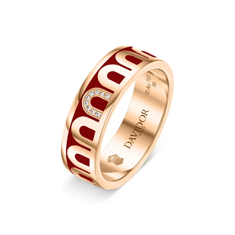 Women’s stacked rings-L’Arc de DAVIDOR Ring MM, 18k Rose Gold with DAVIDOR Bordeaux Lacquered Ceramic and Porta Simple Diamonds