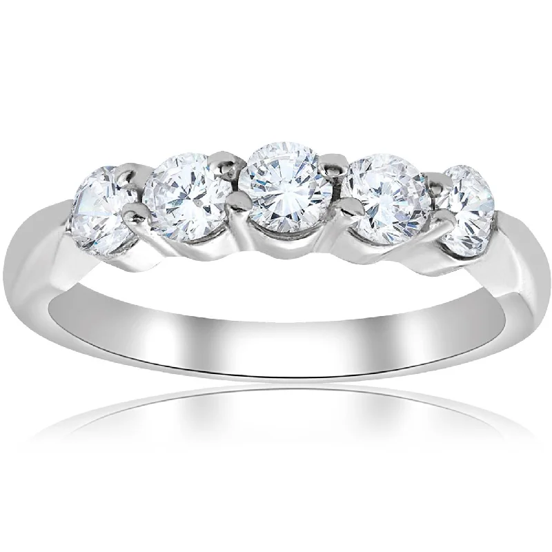 Women’s heart-shaped engagement rings-1/2ct Round Diamond Wedding Ring 14K White Gold Five Stone