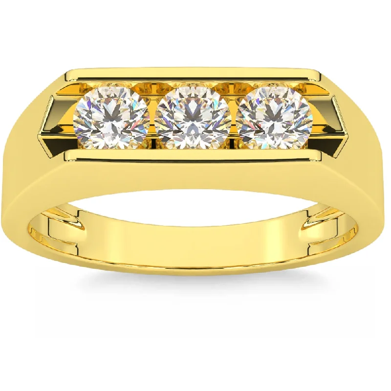 Women’s designer engagement rings-1 1/2ct Lab Grown Diamond Three Stone Mens Wedding Ring 10K Yellow Gold