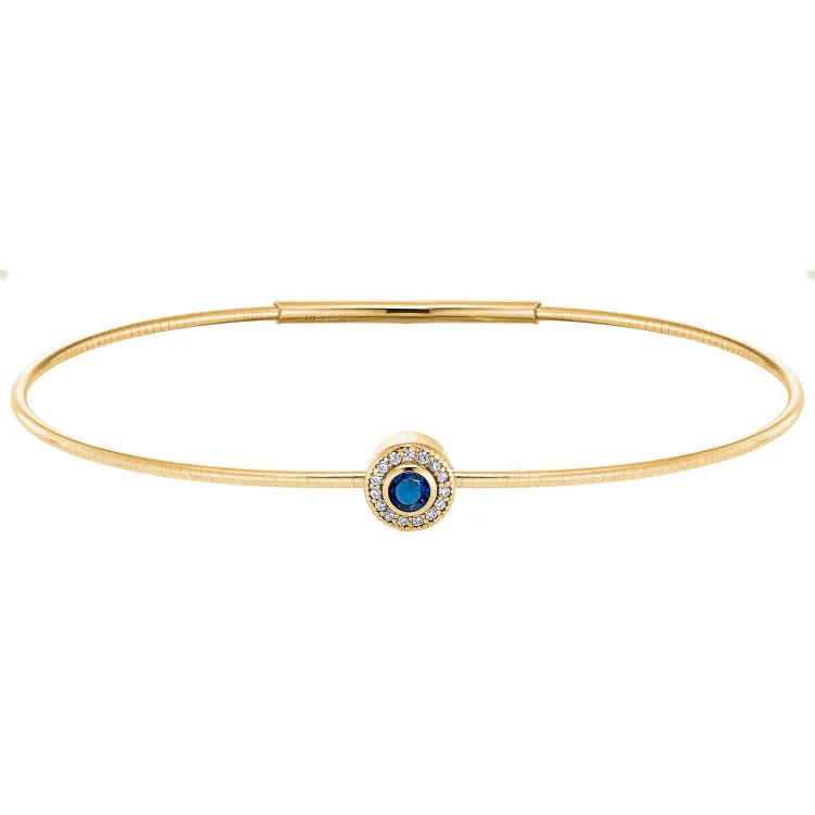 Women’s floral bracelets-Gold Finish Finish Sterling Silver Round Simulated Sapphire Birth Gem Bracelet with Simulated Diamonds