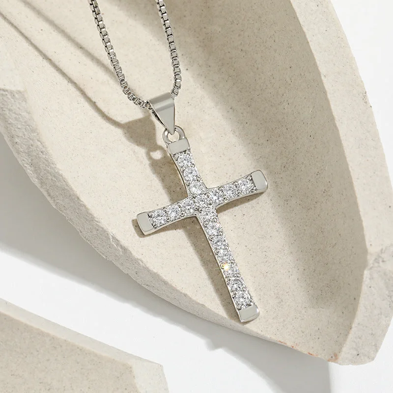 White Gold Color Cross Necklace