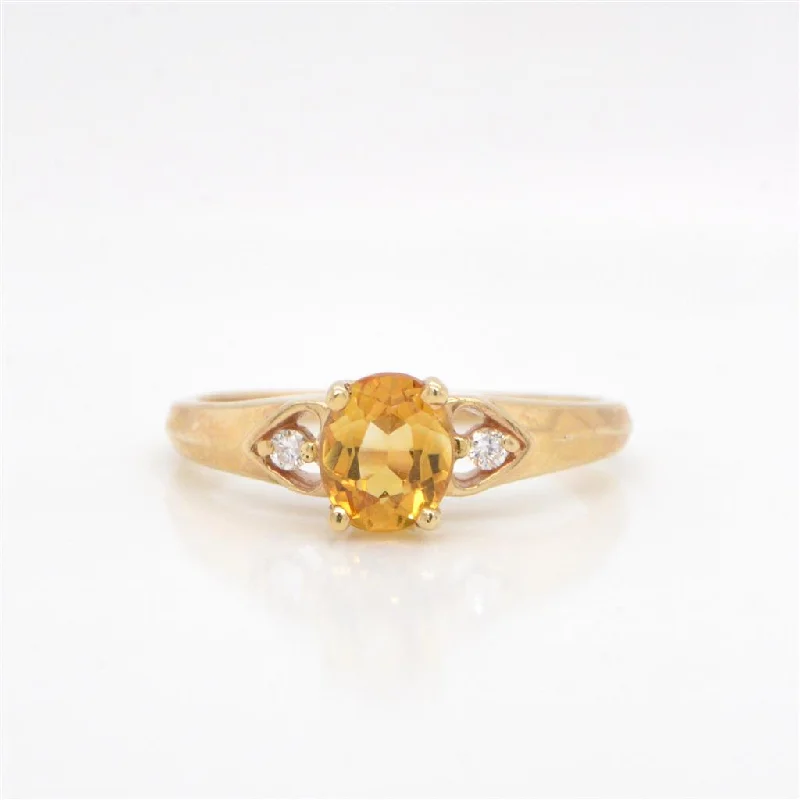 Women’s oval diamond engagement rings-14K Yellow Gold Citrine and Diamond Ring