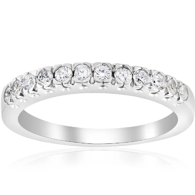 Women’s round diamond engagement rings-5/8ct Pave Diamond French Prong Set Wedding Ring 14K White Gold