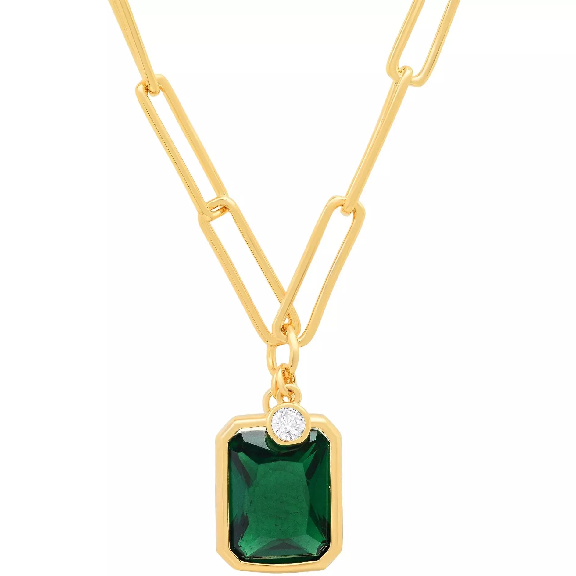 Women’s custom birthstone necklaces-TAI EMERALD CZ AND  BEZEL CHARM GOLD CHAIN