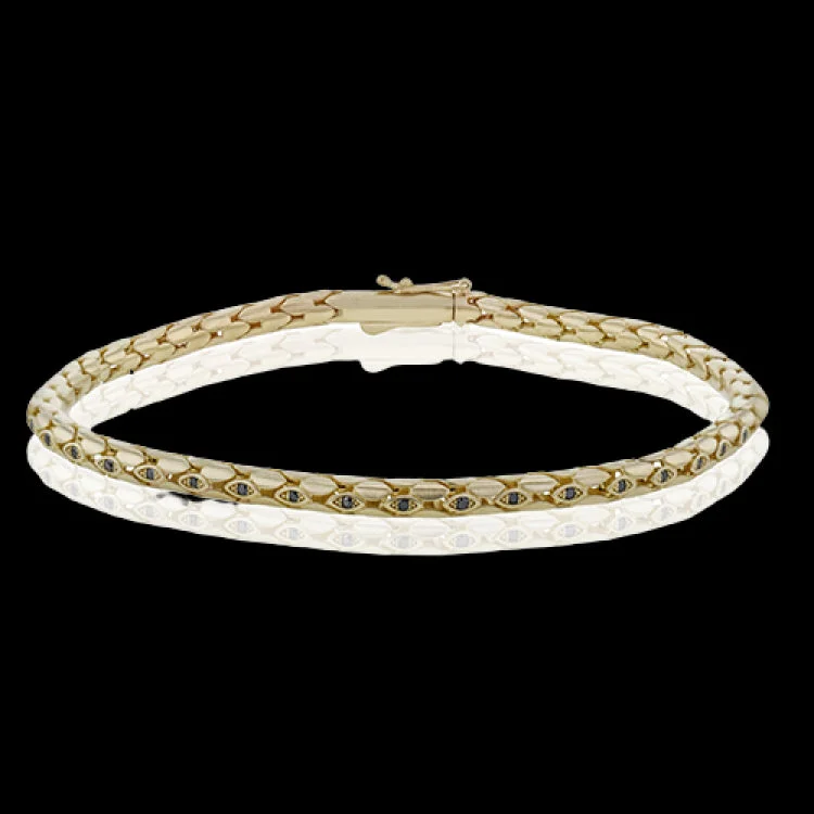 Women’s fashion bangles-A timeless statement, this 18k yellow gold bracelet features .24cttw black diamonds and is the perfect addition to any jewelry collection.