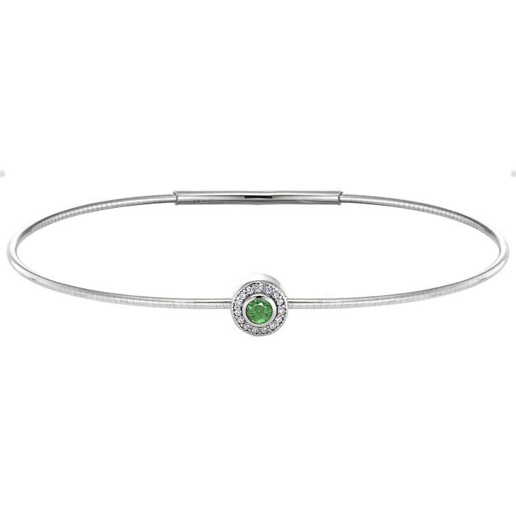 Women’s wedding bracelets-Platinum Finish Sterling Silver Round Simulated Peridot Birth Gem Bracelet with Simulated Diamonds