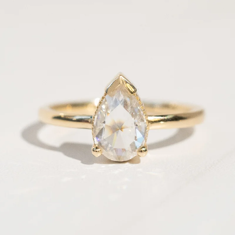 Women’s statement rings-Oak Solitaire Ring | Rose-Cut Pear Moissanite in 14k Yellow Gold