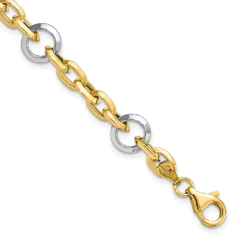 Women’s gold charm bracelets-14k Two-tone 10mm Fancy Link Bracelet, 7"