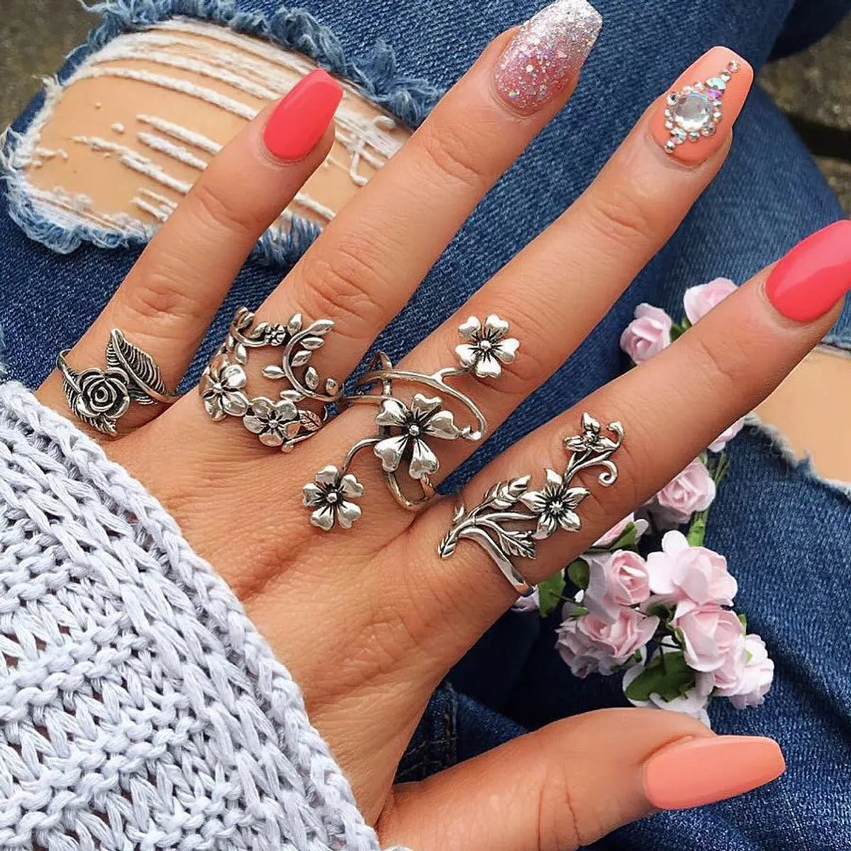 Women’s birthstone rings-Fashion Flower Alloy Plating Women's