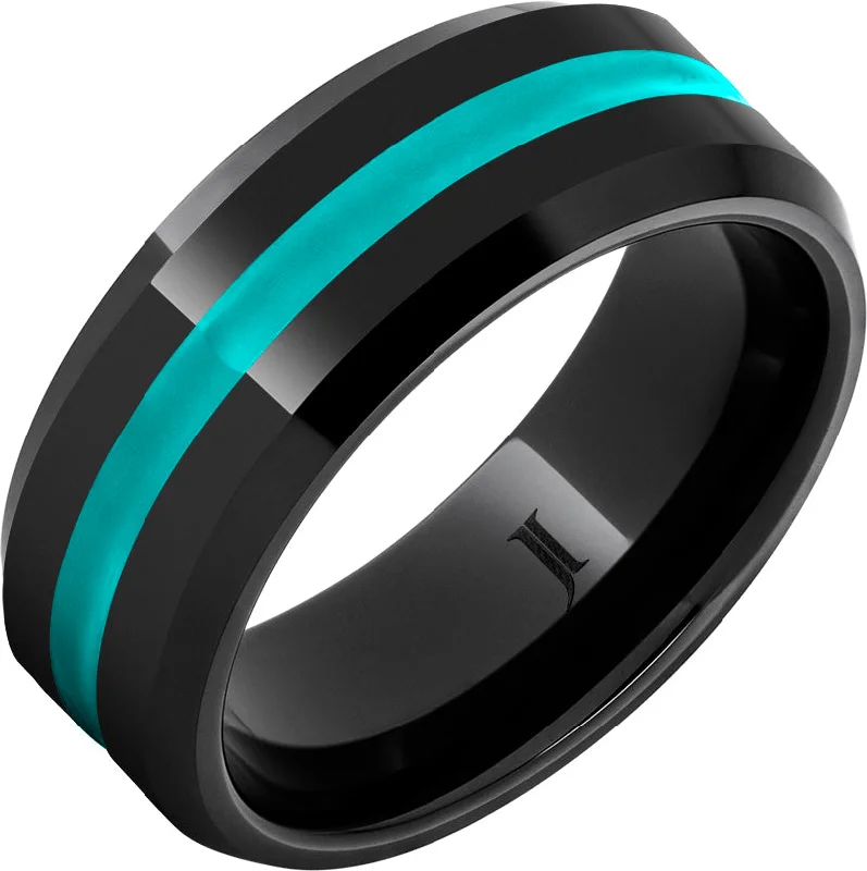 Women’s stacked rings-Black Diamond Ceramic™ Ring With Turquoise Enamel Inlay