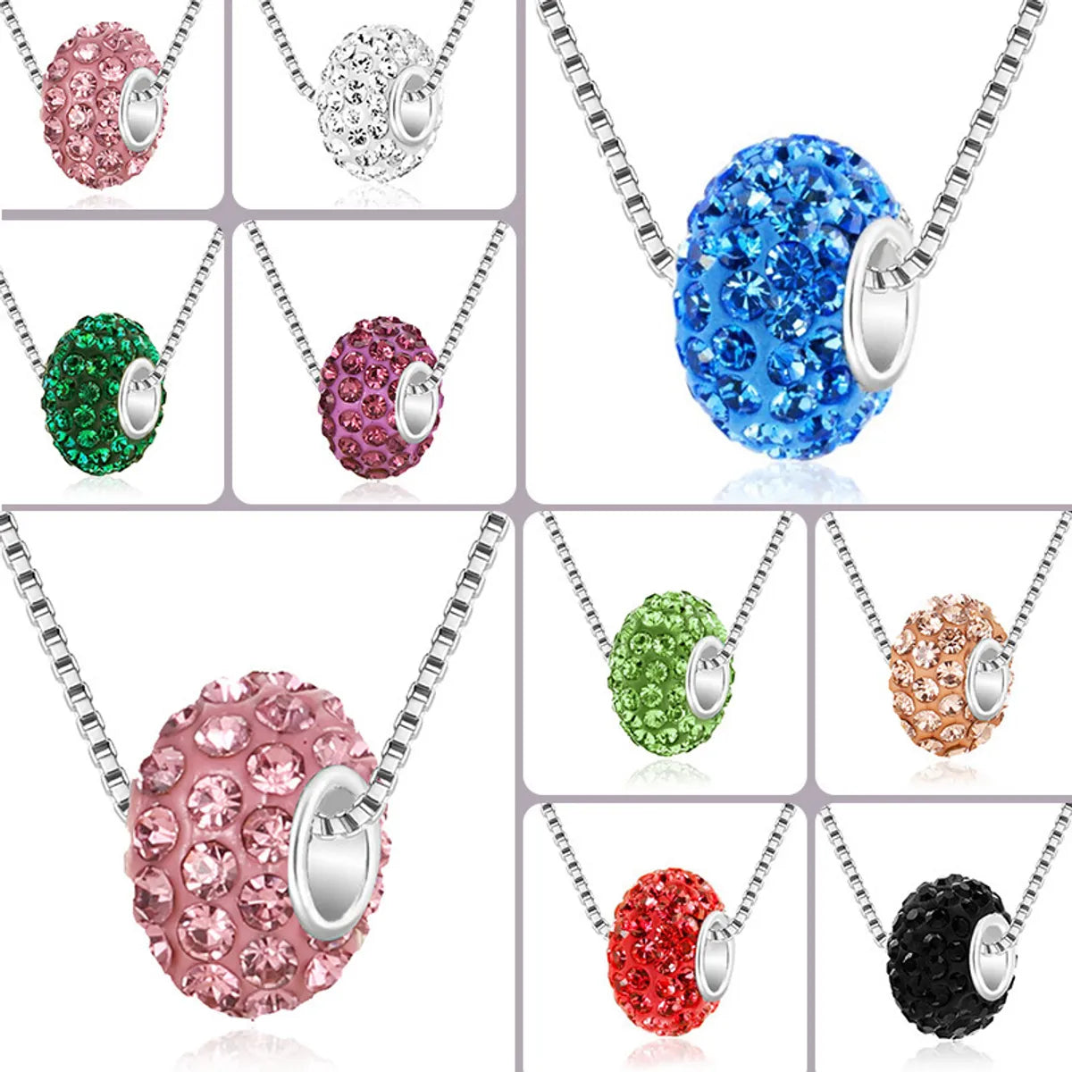 Women’s engagement necklaces-Fashion Full Rhinestone Big Hole Bead Diamond Ball Pendant Necklace