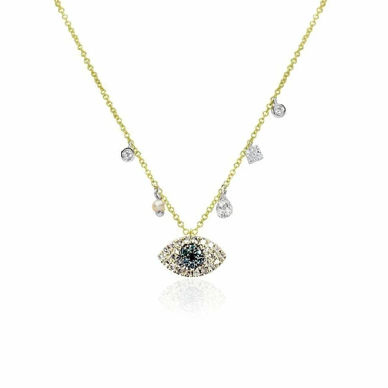 Women’s personalized charm necklaces-Meira T Yellow Gold Diamond and Blue & Black Diamond Evil Eye Necklace