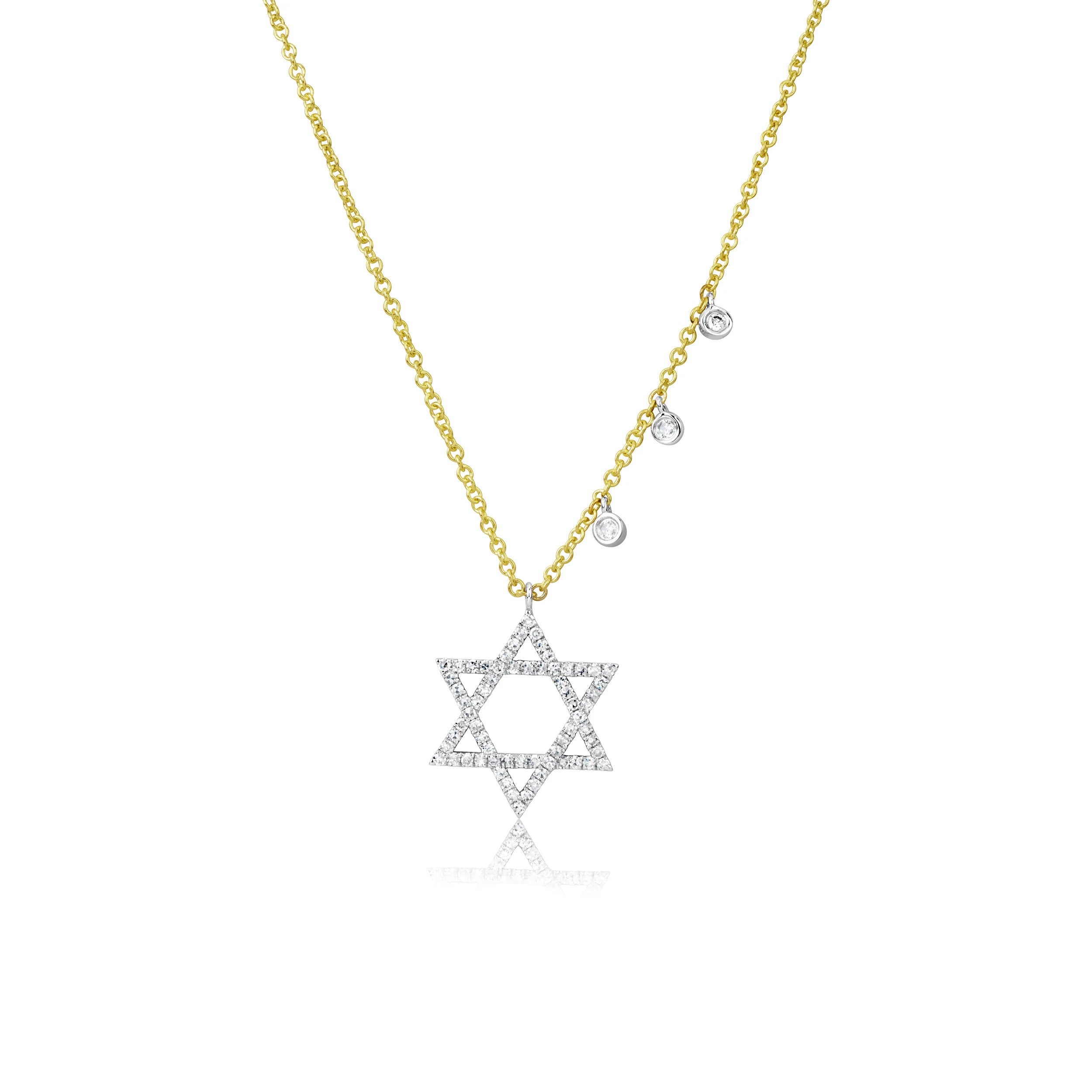 Women’s engraved necklaces-Meira T Yellow 1K Gold Diamond Jewish Star of David Necklace