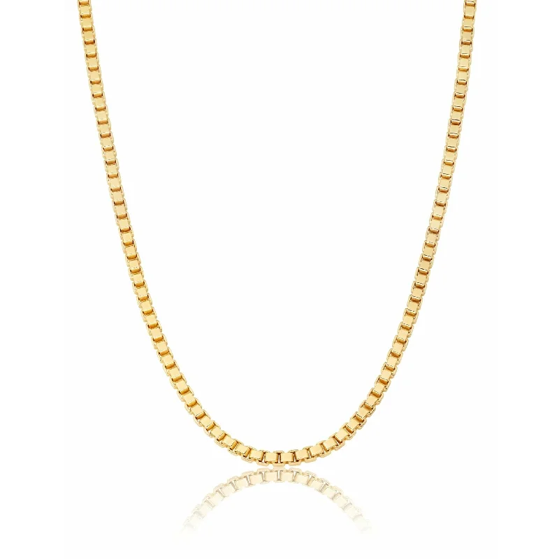 Women’s pearl pendant necklaces-CRISLU Mens 18" Matte Box Chain Necklace In 18KT Yellow Gold