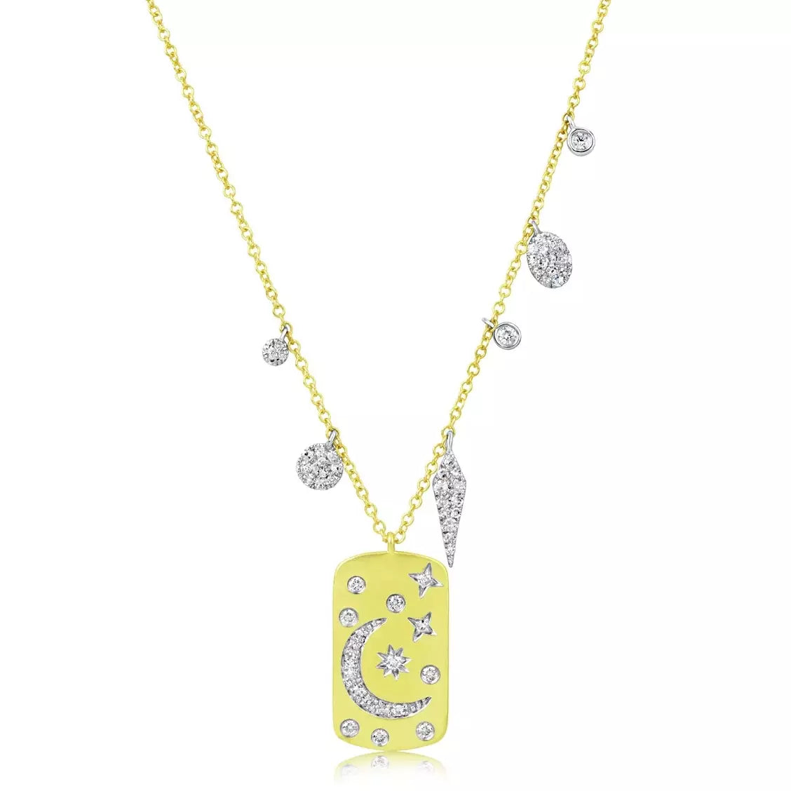 Women’s engraved gold necklaces-Meira T Yellow Gold and Diamond Celestial Dog Tag Necklace