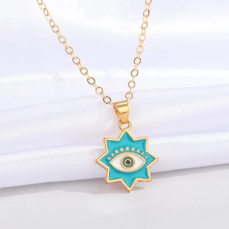 Light Blue Octagonal Star Upper Eyelashes Eye Necklace