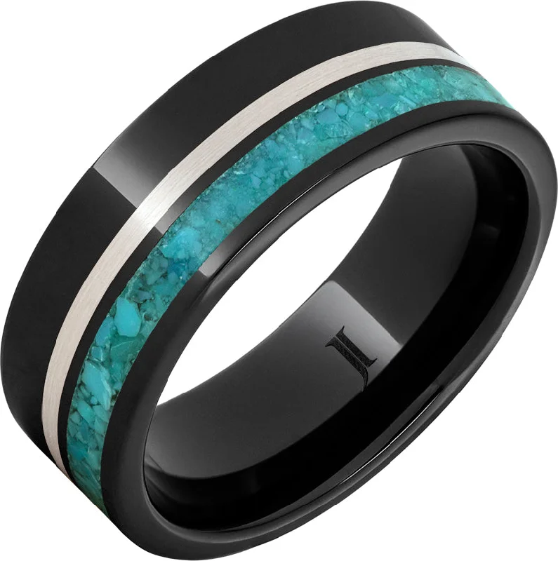 Women’s sterling silver rings-Black Diamond Ceramic™ Men's Ring with Turquoise and Sterling Silver