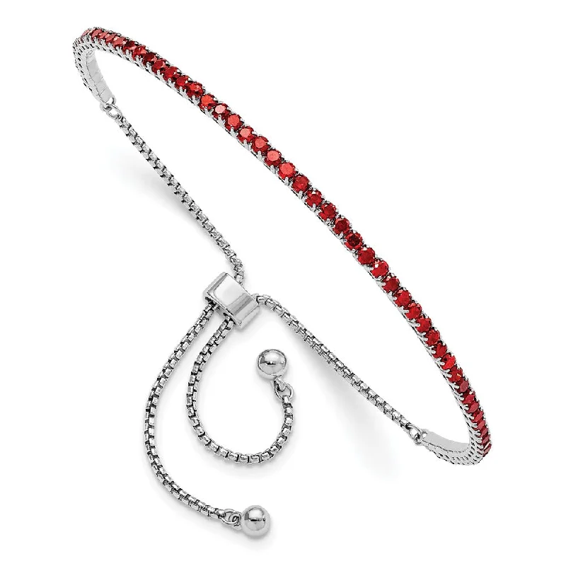 Women’s silver bangles-Sterling Silver Rhod-Plated January Red CZ Adjustable Bracelet-WBC-QG5696JAN