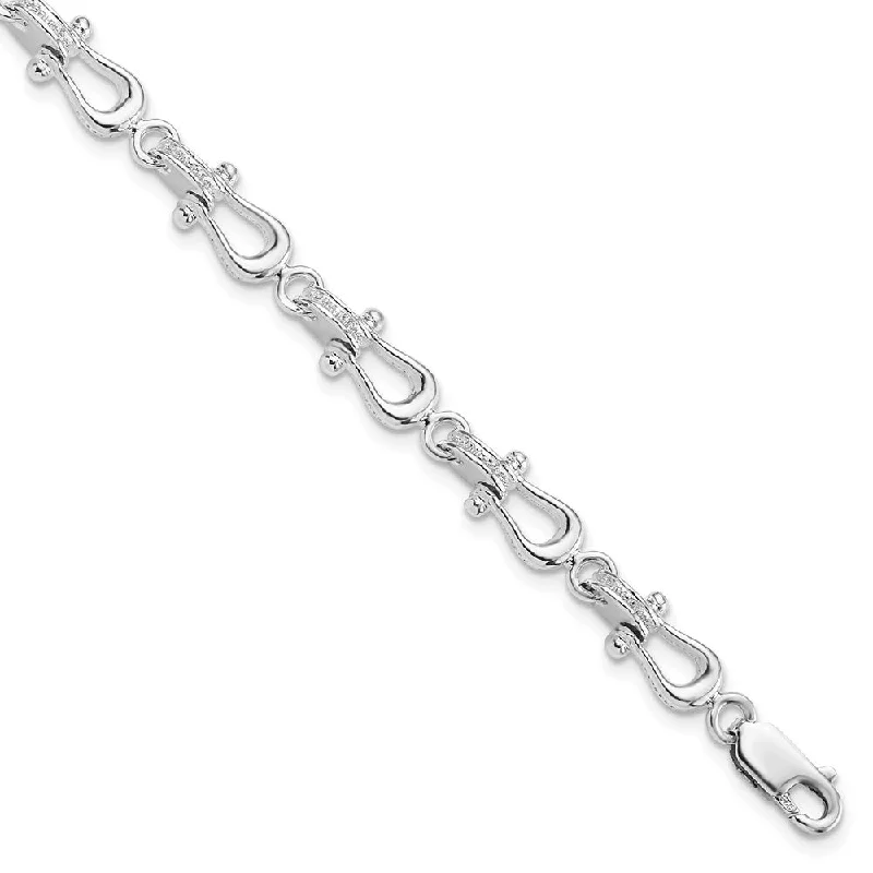 Women’s beaded bracelets-Sterling Silver Polished/Textured Mariners Link Bracelet-WBC-QH5612-8