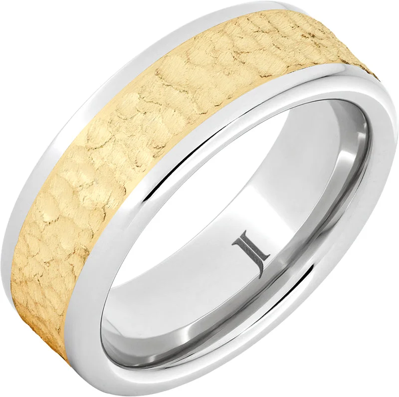 Women’s wide band rings-Golden Hammer - Serinium® Ring with 14K Gold Inlay