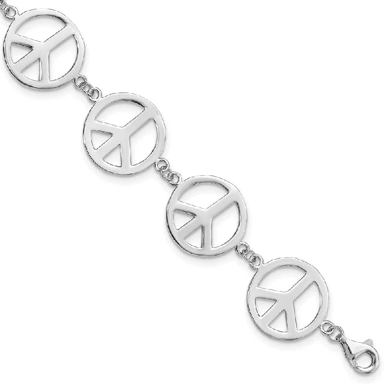 Women’s bridal bangles-Sterling Silver 7.25in Peace Symbol Bracelet-WBC-QG3104-7.25