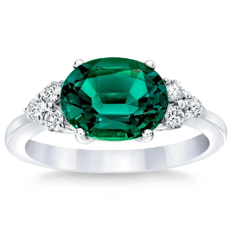 Women’s statement sapphire engagement rings-3 1/4Ct Oval Emerald & Lab Grown Diamond Ring in 10k White or Yellow Gold