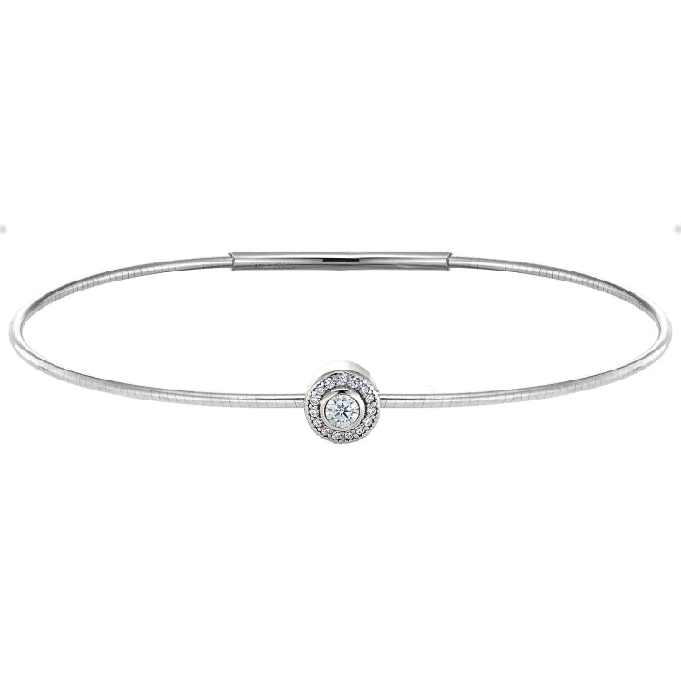 Women’s silver chain bracelets-Platinum Finish Sterling Silver Round Simulated Diamond Birth Gem Bracelet with Simulated Diamonds