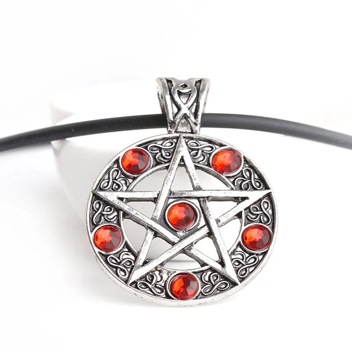 Women’s gold necklaces-New Fashion Retro Satan Logo Pentagram Diamond Pendant Necklace