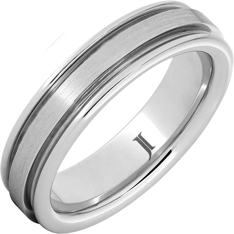 Women’s cushion-cut rings-Sernium® Grooved Ring with Satin Finish