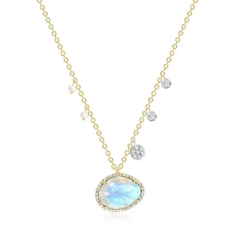 Women’s fashion pendant necklaces-Meira T Moonstone with Off-Centered Pearls & Diamond Charms