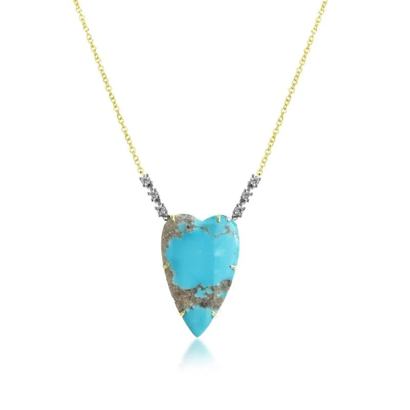 Women’s trendy fashion necklaces-Meira T Turquoise   Heart Necklace Diamonds and Yellow Gold