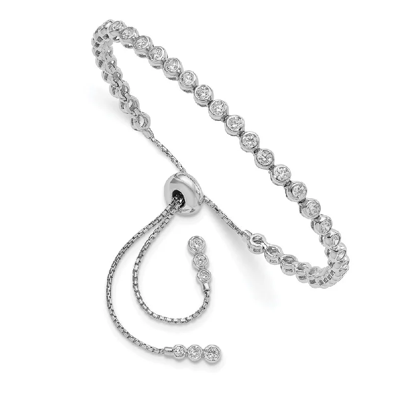 Women’s bracelet with charms-Sterling Silver CZ Polished Adjustable Bracelet-WBC-QG4175